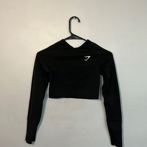 Gym Shark Vital Seamless 2.0 Long Sleeve Crop Top Black Marl Womens